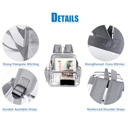 Crosstime Clear Backpack Stadium Approved 12x6x12 - Clear Bag with Reinforced Straps, Durable PVC for Stadium Events, Sports, Festivals, Concerts, Games, Women & Men - Gray - color: Grey