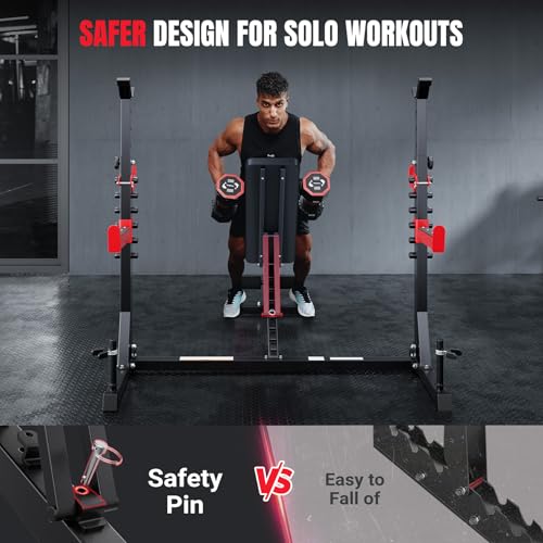 YOLEO Weight Bench with Rack - Bench Press Set, Leg Extension, Preacher Curl & Flat/Incline/Decline Full Body Workout Bench, Adjustable Olympic Weight Benches for Home Gym(47.44IN WIDE GRIP)