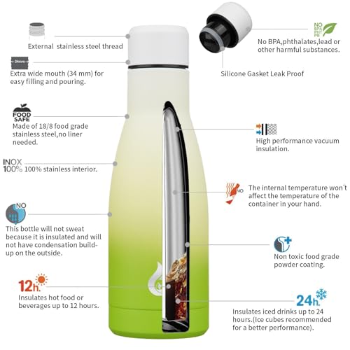 BJPKPK 12 oz Small Water Bottle, Reusable Insulated Stainless Steel Flask - color: Elegant Green, size: 12 Ounces