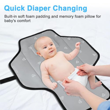 Baby Portable Changing Pad Travel - Waterproof Compact Diaper Changing Mat with Built-in Pillow - Lightweight & Foldable Baby Diaper Changer, Newborn Shower Gifts - color: Black-Woods