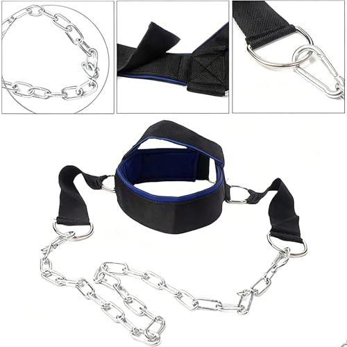 Fitness Neck Head Harness Neck Training Weight Lifting Strength Trainer With Adjustable Long Steel Chain and Strap Improve Muscle Strength Neck Exerciser