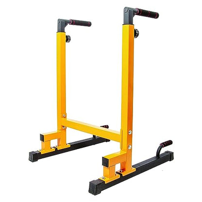 BalanceFrom Steel Frame Dip Station with Adjustable Height, 500 Pound Weight Capacity – Upper Body Workout Home Gym Equipment for Triceps, Push & Pull Ups, Leg Raises, and Bench Press - color: Yellow