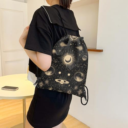 Drawstring Backpack Draw String Bag Sports Gym Bags Waterproof Cute Aesthetic Sackpack for Women(13"×17")-New Moon - color: Z48-new Moon