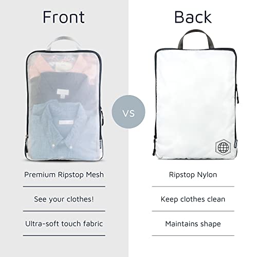 Large Packing Cube Set with See Through Mesh- Compression Packing Cubes Travel Organizers by TRIPPED Travel Gear (White) - color: White