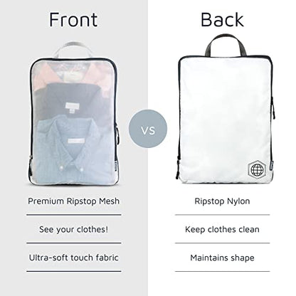 Large Packing Cube Set with See Through Mesh- Compression Packing Cubes Travel Organizers by TRIPPED Travel Gear (White) - color: White