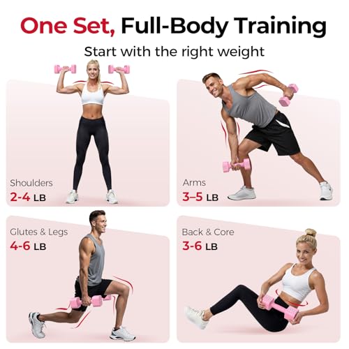 FEIERDUN DB3 5-in-1 Adjustable Dumbbell Set, 6LB/10LB Pair Adjustable Weights for Women at Home, Dual Locking Stable Hand Weights with TPU Soft Handle, Home Gym, Rehab, Pilates, Yoga, Strength Training - color: B-Cute Pink, style: 6LBS Pair (12LBS Total)