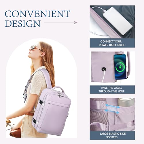 Lossga for Spirit Airlines Personal Item Bag 18x14x8 Inches Travel Bag Mens Travel Backpack for Women Fit Up to 17 inch Weekender Bags With Usb Charging Port Carry on Flight Approved - color: Purple