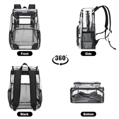 Fuyicat Clear Backpack Heavy Duty PVC Transparent Girls Kids School Backpacks Stadium Approved See Through College Bookbag for Women (Black), Large - color: Black