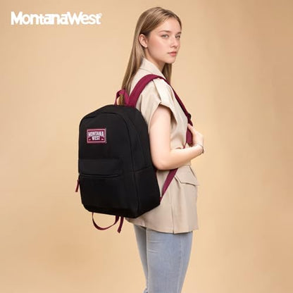 Montana West Backpack for Women Men 2 PCS Lightweight College Bookbags Casual Daypack Backpacks for Commute & Travel - color: Western Pink