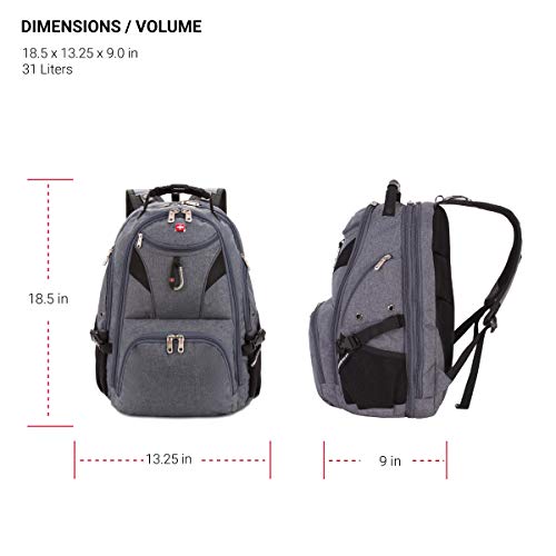 SwissGear 5977 ScanSmart TSA Friendly Laptop Backpack, Fits Most 17 Inch Laptops and Tablets, Ideal for Work, Travel, School, College, and Commuting, Grey