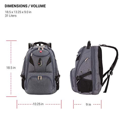 SwissGear 5977 ScanSmart TSA Friendly Laptop Backpack, Fits Most 17 Inch Laptops and Tablets, Ideal for Work, Travel, School, College, and Commuting, Grey