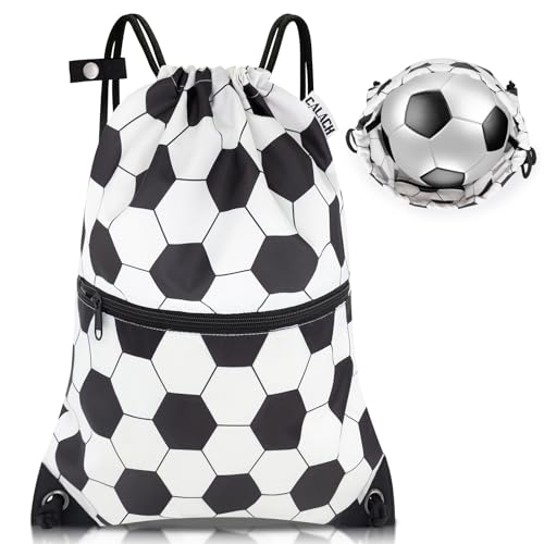 draw string back bag, Large Gym Sports string backpack for men and women with front zipper pocket(football pattern) - color: Soccer, style: Drawstring With Front Pocket