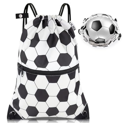 draw string back bag, Large Gym Sports string backpack for men and women with front zipper pocket(football pattern) - color: Soccer, style: Drawstring With Front Pocket
