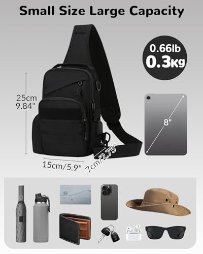 Tactical Sling Bag for Men, Military Outdoor Sports Single Shoulder Backpack with Bottle Holder & Handle, EDC Range Bag Crossbody Chest Pack, Black - color: Black