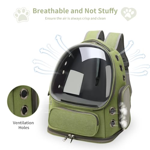 Cat Backpack Carrier for Cats and Small Dogs, Breathable Cat Bubble Backpack, Airline Approved Pet Travel Carrier for Hiking Camping Outdoor(Green) - color: Green