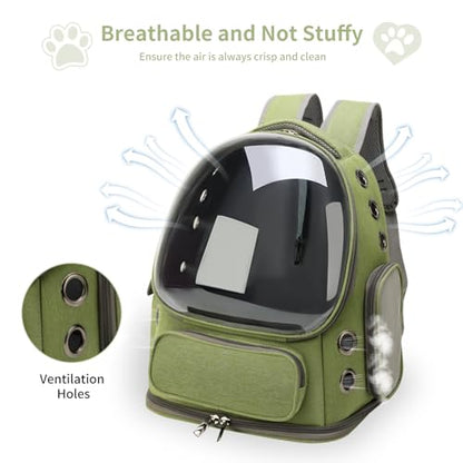 Cat Backpack Carrier for Cats and Small Dogs, Breathable Cat Bubble Backpack, Airline Approved Pet Travel Carrier for Hiking Camping Outdoor(Green) - color: Green