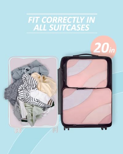 BAGSMART 2 Pc Polyester Compression Packing Cubes for Travel, White Opals