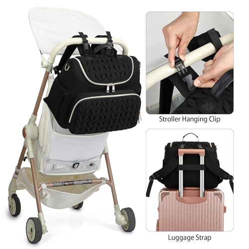 Small Diaper Bag Backpack Quilted Mini Baby Crossbody Diaper Bag Tote for Mom and Baby Girls Boys (Black) - color: Black