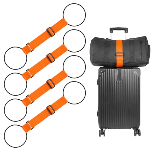 BILIONE Add a Bag Luggage Straps 4 Pack, Adjustable Bungee Elastic Belt to Connect Two Suitcases, Secure Carry On & Travel Essentials (Orange) - color: Orange, size: 4 Pack