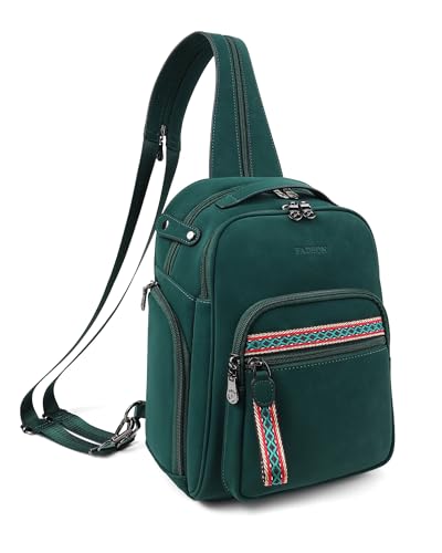 FADEON Large Sling Bag for Women, Designer Leather Crossbody Purse Convertible Sling Backpack, Anti Theft Daypack for Travel - color: Dark Green Nubuck Style