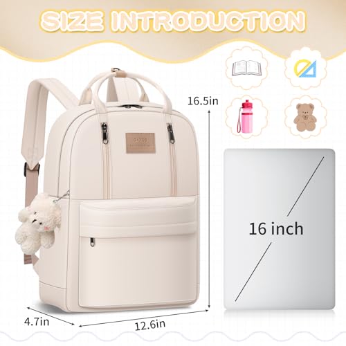 GAXOS Cute Backpack for School Aesthetic Backpack Purse for Women Girls White Book Bag Korea Style Bookbag - color: White