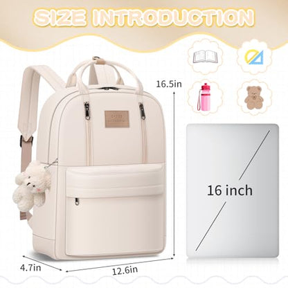 GAXOS Cute Backpack for School Aesthetic Backpack Purse for Women Girls White Book Bag Korea Style Bookbag - color: White