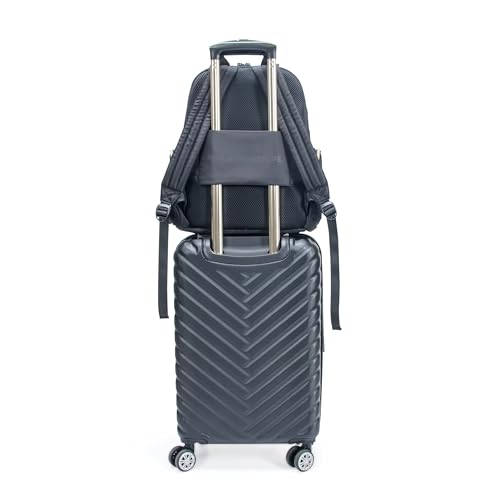 Kenneth Cole REACTION Sophie Women's Silky Nylon 15" Laptop & Tablet Anti-Theft RFID Travel Backpack Bag, Black With 20" Carry-On - color: Black, size: 15" Laptop with 20" Carry-On
