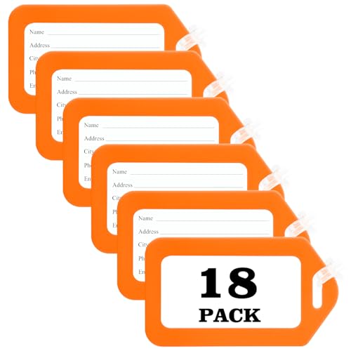 18 Pack Luggage Tag Bright Luggage Tags for Suitcases Bag Tags Name Tags for Kids Travel Accessories Must Haves by Sodsay (Orange) - color: Orange