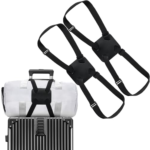 Chelmon 2 Pack Luggage Straps, Ajustable Elastic Bungee Belt for Suitcases, Add Extra Bag Easy and Securely for Travel - color: Black-2pack