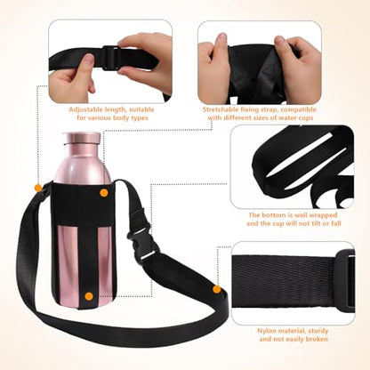 Water Bottle strap,Simple&Adjustable Crossbody strap(Bottle Excluded) - color: Black12-32oz