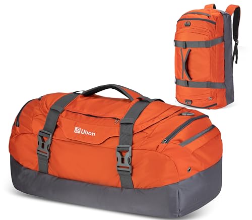 Ubon Large Duffel Bag Weekender Bags with Shoe Compartments 4-Way Sports Gym Backpack with Padded Straps Camping Traveling Duffle Bag - color: Orange, size: 80L