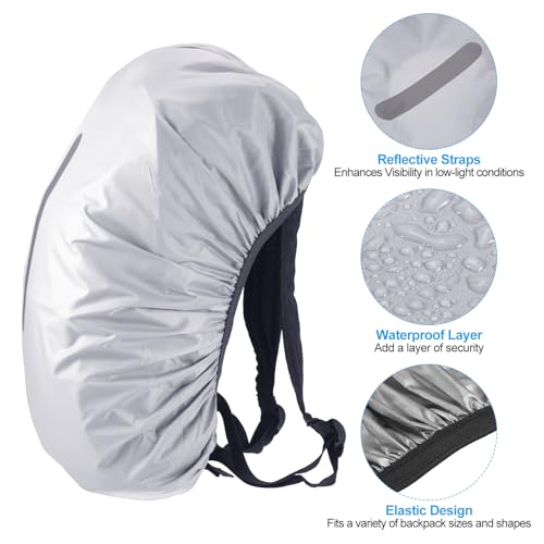 PATIKIL Waterproof Backpack Rain Cover, Non-Slip Backpack Cover with Vertical Reflective Strap Stay Dry for Hiking, Camping, Hunting - color: Silver Tone, size: Small