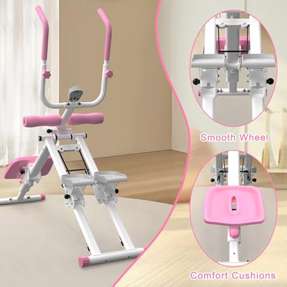 Stair Stepper and Ab Machine 2-in-1 Folding Vertical Climber Exercise Machine & Ab Workout Equipment Quickly Switch, Home Gym Equipment for Full Body Cardio Workout, 300LBS Capacity - color: Pink