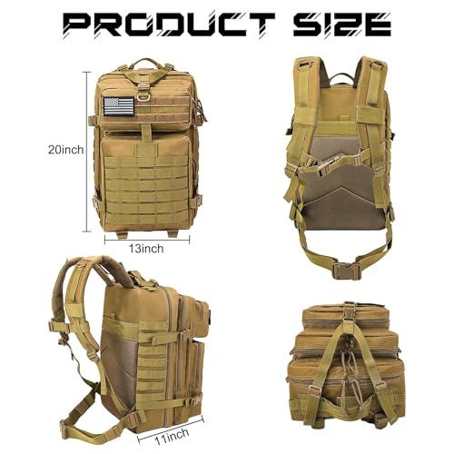 WOLT Military Tactical Backpack for Men 45L Molle Backpack 3 Day Assault Pack Bug Out Bag, Heavy Duty Rucksack for Hiking Gym(Khaki) - color: Khaki
