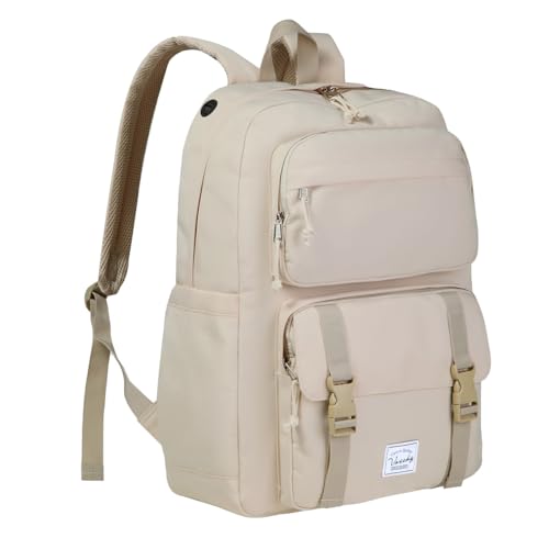 VASCHY Travel Backpack for Teens Girls, Large Schoolbag Book Bag Rucksack for Women High School/College/Work/Daypack/Commuter Beige - color: Beige