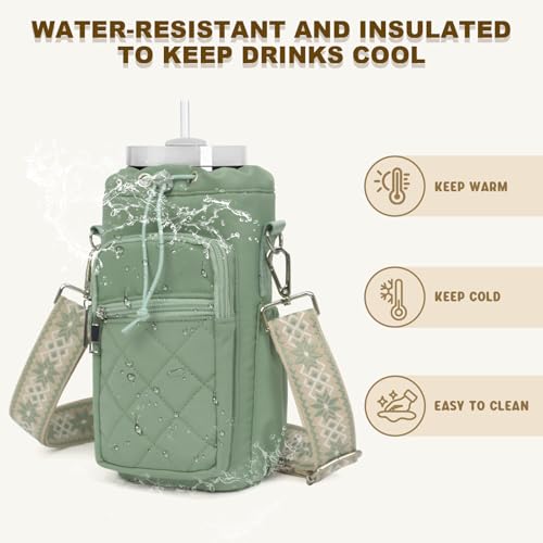 Water Bottle Holder with Strap, 32oz 40oz Insulated Water Bottle Carrier Bag, Purse Crossbody Sling Bag with Phone Pocket for Walking Hiking - color: green