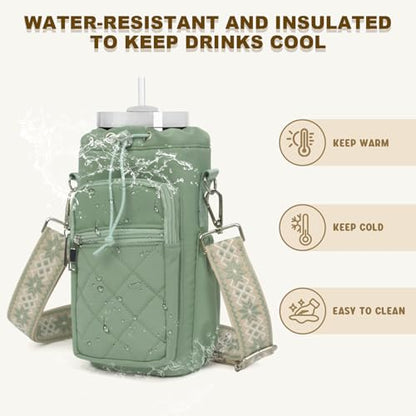 Water Bottle Holder with Strap, 32oz 40oz Insulated Water Bottle Carrier Bag, Purse Crossbody Sling Bag with Phone Pocket for Walking Hiking - color: green
