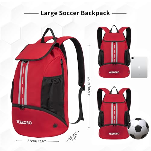 Soccer Backpack Multifunctional Sport Gym Bags with Dry-wet Separate & Shoe Compartment for Basketball Volleyball - color: Upgraded Red