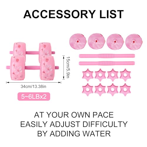 Travel Weights Water Filled Dumbbell Set of 2,6LB Hand Weights for Women at Home Gym Exercise Training - color: Cherry Blossom