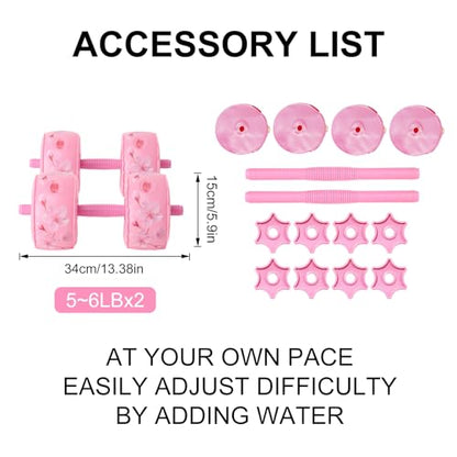 Travel Weights Water Filled Dumbbell Set of 2,6LB Hand Weights for Women at Home Gym Exercise Training - color: Cherry Blossom