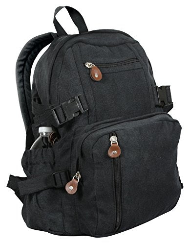 Rothco Vintage Canvas Compact Backpack, Small Cotton Canvas Daypack with Multi Pockets, Adjustable Straps, Mini Travel Bag (Black) - color: Black, size: One Size