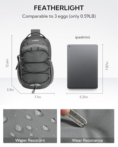 WATERFLY Small Crossbody Sling Bag: RFID Blocking Anti Theft Sling Backpack Chest Bag Travel Hiking Daypack Man Woman - color: B-dark Grey