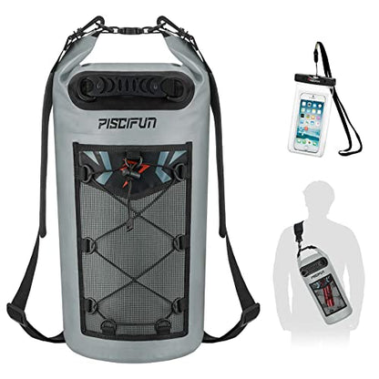 Piscifun Dry Bag, Waterproof Floating Backpack 10L/20L/30L/40L with Waterproof Phone Case for Boating, Kayaking, Fishing - color: Grey, style: 10l