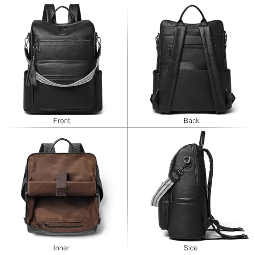 Shrrie 15.6 inch Laptop Backpack for Women,Large Leather Backpack Purse,Travel,Carry on,Water Resistant Casual Laptop Backpacks,College Backpack,Work Backpack for Women,Two-tone Black - color: Two-tone Black