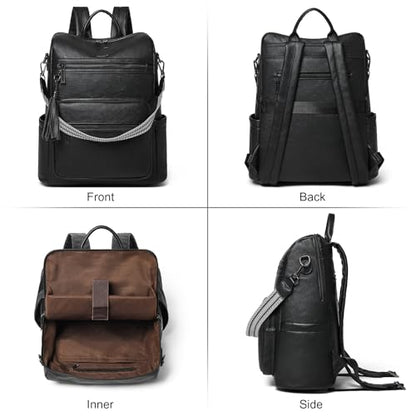 Shrrie 15.6 inch Laptop Backpack for Women,Large Leather Backpack Purse,Travel,Carry on,Water Resistant Casual Laptop Backpacks,College Backpack,Work Backpack for Women,Two-tone Black - color: Two-tone Black