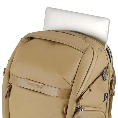 VANGUARD VEO Metro B20L Camera & Everyday Backpack (Beige) – Fits 70–200mm Attached, 14" Laptop Storage, Convertible Daypack Design, Carry-On Ready - color: Beige, size: 20L
