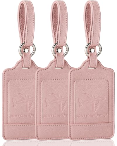 3 Pack Luggage Tags - Quick Install, Privacy Protection, Airplane Travel Essentials for Suitcases, Durable Leather - Lichee Dark Pink - color: Lichee Dark Pink
