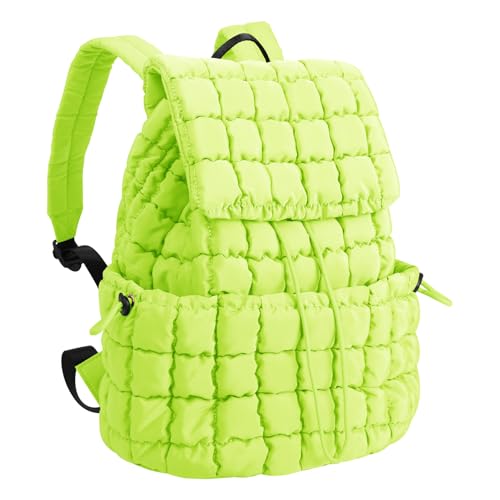 XSUIOY Quilted Backpack Purse for Women Small Lightweight Puffer Puffy College Laptop Backpack Nylon Casual Bookbag Daypack Top Flap Drawstring Padding Hiker Travel Gym Backpack(Green) - color: Green