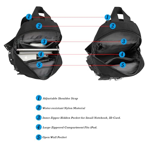 NICGID Sling Bag Chest Shoulder Backpack Crossbody Bags for Tablet Laptop Outdoor Hiking Men Women - color: Black-016