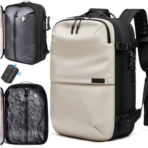 AirVault Vacuum Seal Travel Backpack 60L with Expandable HyperSeal Air Compression Vacuum System Water Resistant TSA Lock (Vacuum Pump Included, White, 60L) - color: White